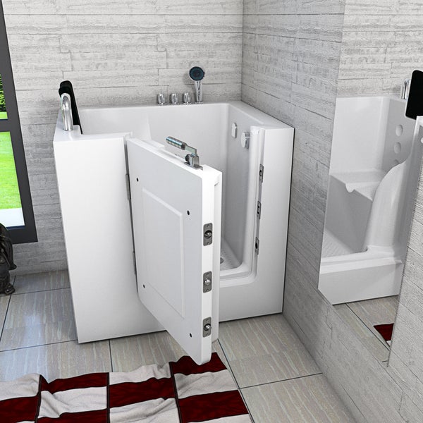 Begehbare Badewanne mit offener Tür für einfachen Einstieg in ein Badezimmer