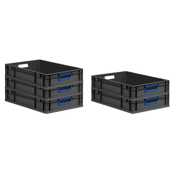 PROREGAL SparSet 10x Eurobox NextGen Color, HxBxT 12x40x60cm, 23 Liter, Griffe blau offen, Schwarz, Eurobehälter, Transportbox, Transportbehälter, Stapelbehälter
