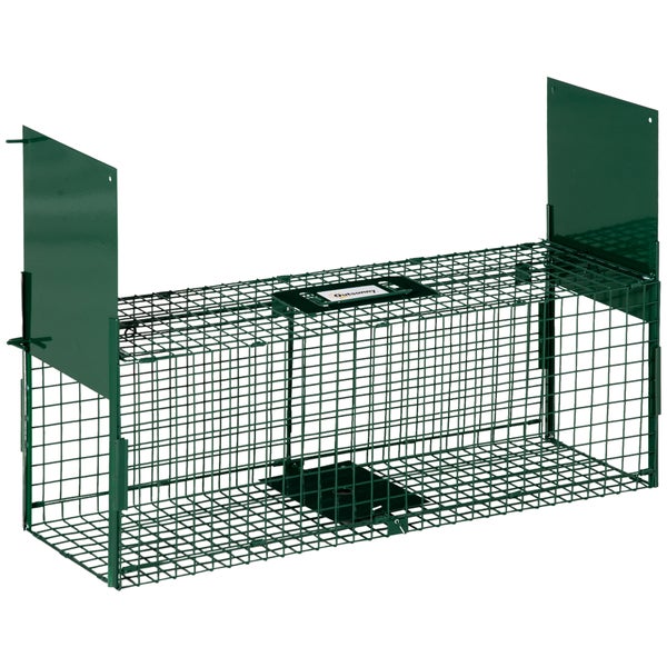 Outsunny Lebendfalle, Marderfalle mit Doppeltür, Griff, 80 x 25 x 30 cm, Stahl, Dunkelgrün
