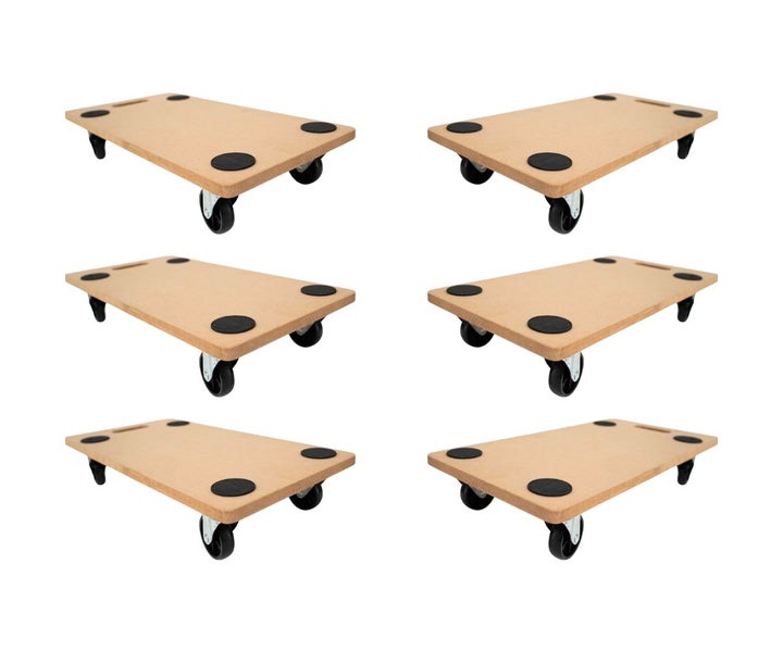 PROREGAL Mega Deal 6x Profi Transportroller mit 4 Rollen HxBxT 11,5 x 30 x 60 cm Traglast 200 kg MDF Holzplatte Braun