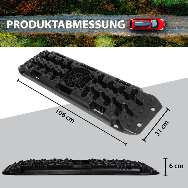 Produktabbildung mit den Maßen der Anfahrhilfe: 106 cm lang, 31 cm breit und 6 cm hoch
