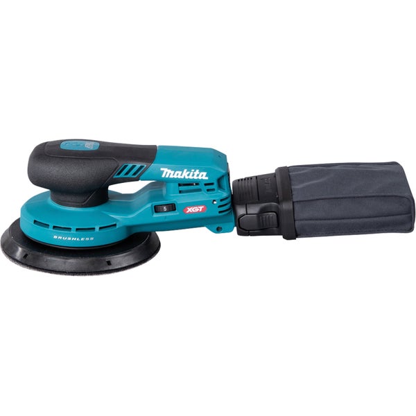 Makita Akku-Exzenterschleifer mit bürstenlosem Motor, XGT-Technologie und Staubsack.