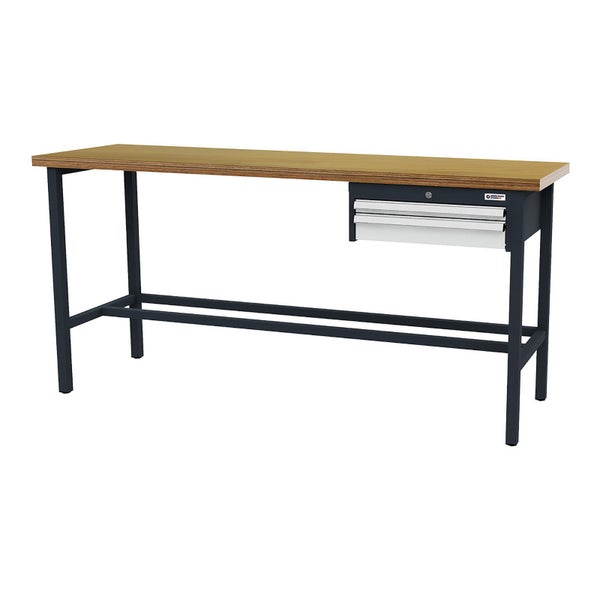 Werkbank mit Schubladen und Holzplatte