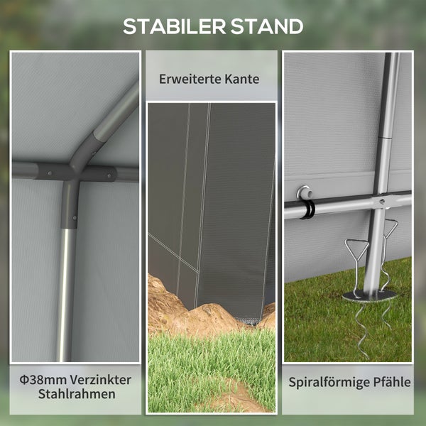 Outsunny Garagenzelt, mit UV-Schutz, Reißverschlusstür, Wasserabweisend Foliengarage für Motorrad, Stahl, PE, 2,1 x 3,6 x 2,35 m, Dunkelgrau