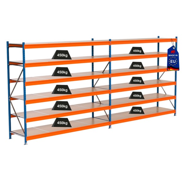 Regal mit mehreren Ebenen und einer Traglast von 450 Kilogramm je Ebene