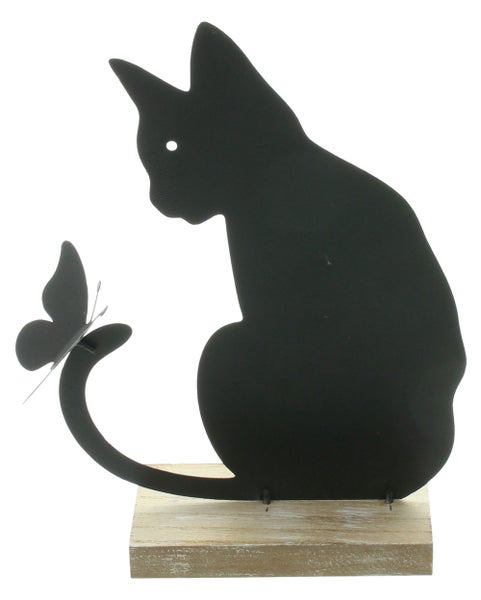FRANK FLECHTWAREN | Figur Katze mit Schmetterling, METALL, MDF, 17 x 5,5 x 21,5 cm
