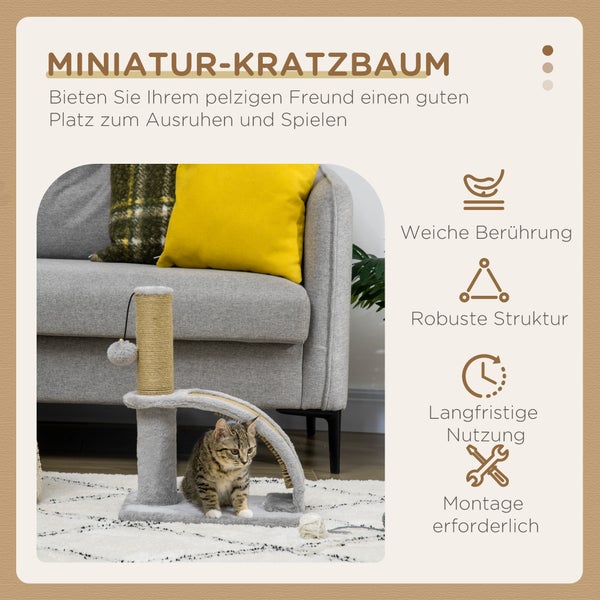 PawHut Kratzbaum klein Katzenkratzbaum Kratzstamm für Katzen unter 4,5 kg mit Katzenkratzbrett, Kratzbaum, Katzenreizball 34 x 24 x 43 cm Grau