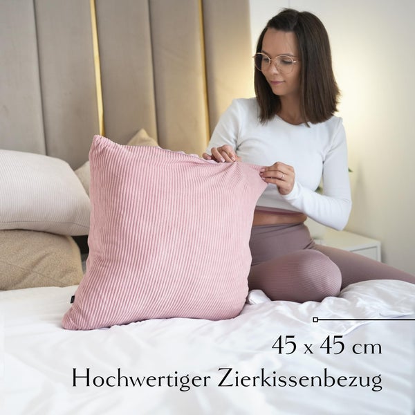 Cord Kissenbezug 45x45 - 4er Kordsamt Weiche Kissenbezüge 45x45 cm - Dekokissen Sofakissen - Kord Kissenhüllen 45x45 cm - Sofa Kissenbezug Cord - Kissen Deko Kissenbezug 45x45 Rosa