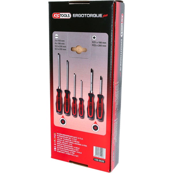 KS TOOLS ERGOTORQUEplus Schraubendreher-Satz 6tlg. Schlitz PZ - 159.0020