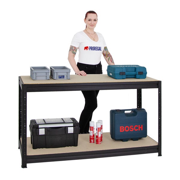 PROREGAL Mega Deal 4x Höhenverstellbare Werkbank Dino HxBxT 90 x 160 x 60 cm Traglast 600 kg Schwarz