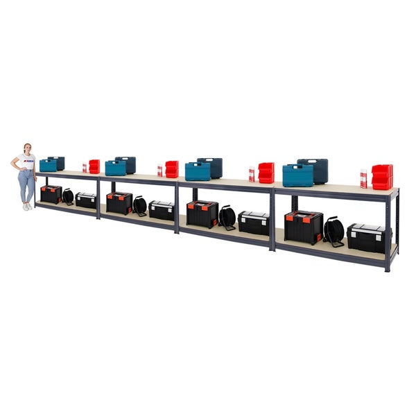 PROREGAL Mega Deal 4x Höhenverstellbare Werkbank DINO HxBxT 90x160x60cm Traglast 600kg Grau, Werktisch, Arbeitstisch