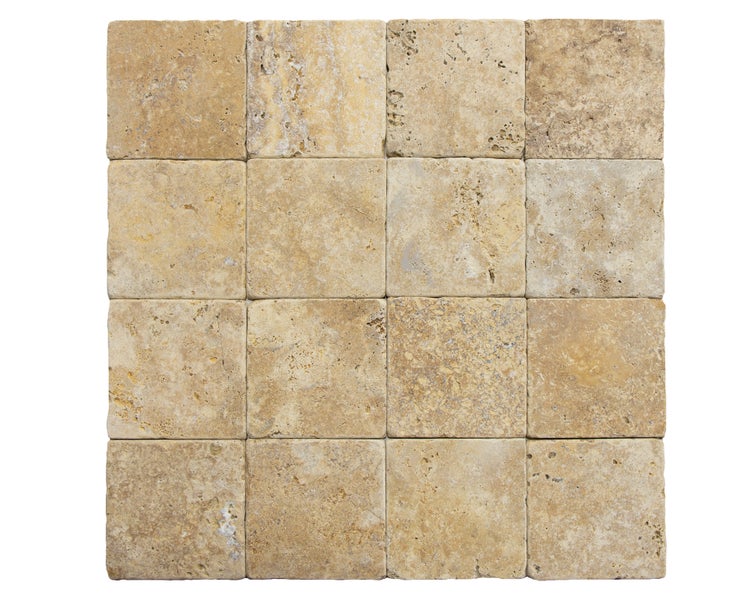 Wohnrausch Travertin Mosaikfliesen GOLD 10 x 10 x 1 cm, getrommelt, gelb, beige