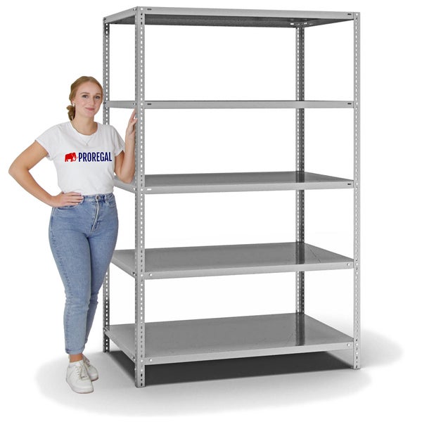 PROREGAL Fachbodenregal Schraubsystem Medium-Duty Grundregal HxBxT 200 x 130 x 80 cm 5 Ebenen Fachlast 200 kg Beidseitig Nutzbar Verzinkt