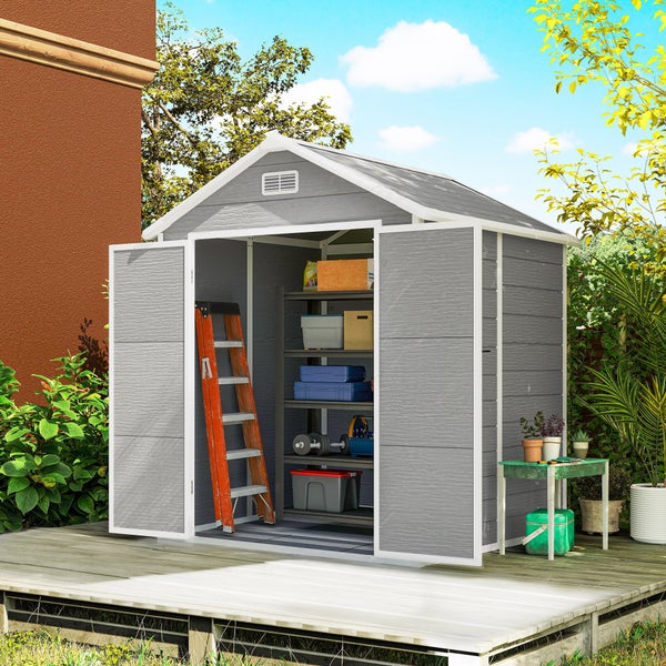 Maßzeichnung für ein Gerätehaus mit Außenmaßen von 2,49 mal 1,21 Meter, einer Grundfläche von 2,7 Quadratmetern und Angabe der Innenmaße.