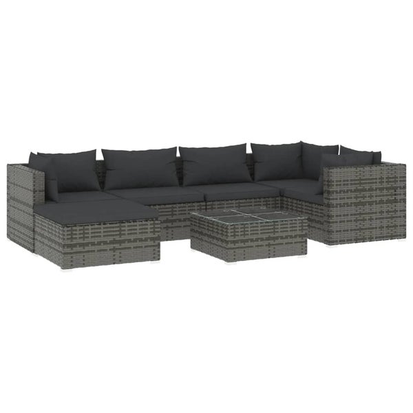 Gartenmöbelset mit Rattanoberfläche, bestehend aus Sofa, Kissen und Tisch