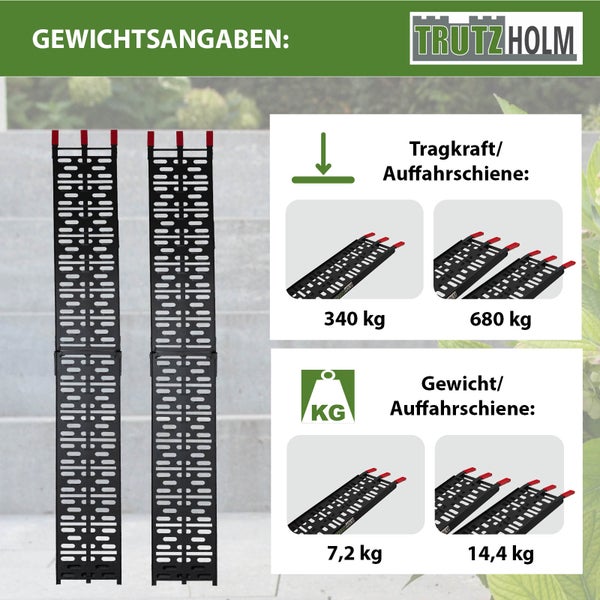TRUTZHOLM 2 x Auffahrrampe klappbar 228 cm Traglast 680 kg Alu schwarz gelocht Rampen Motorradrampe