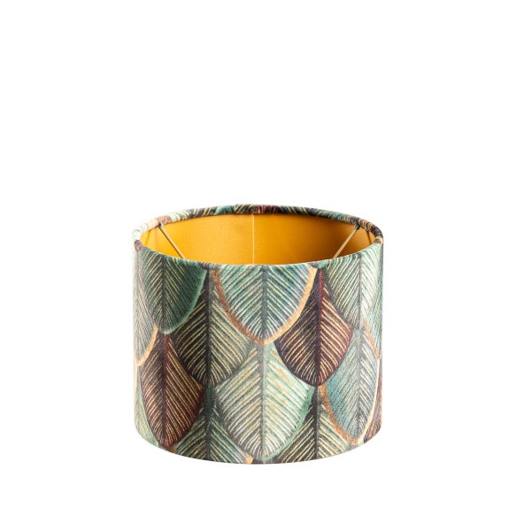 Samtlampenschirm mit Blattdesign und goldener Innenseite 18/18/14