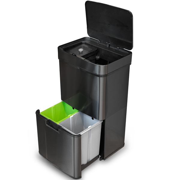 Goliving Automatischer Mülleimer Abfalltrennung 64 Liter - Sensor-Abfalleimer - Hands-free sensor - Abfalleimer - Innenabfalleimer - Edelstahl - 40L + 2x12L + 8L - Schwarz