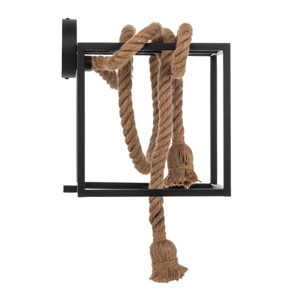 Wandleuchte mit Seil im schwarzen Metallrahmen