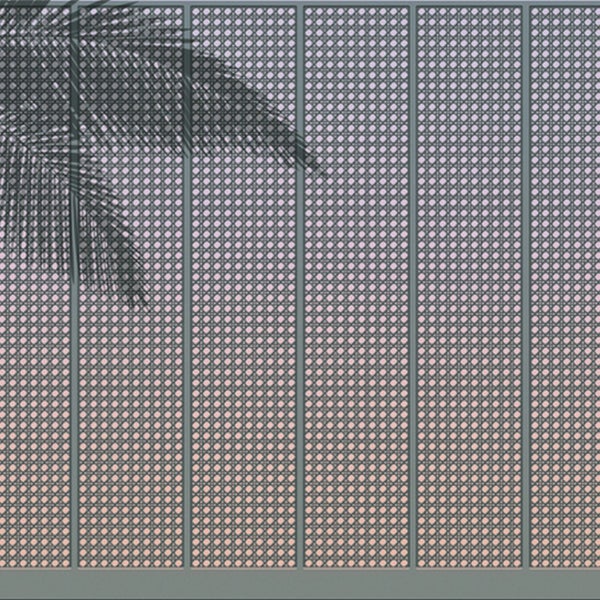 Sichtschutzzaun mit Rattanmuster und Blätter-Schatten