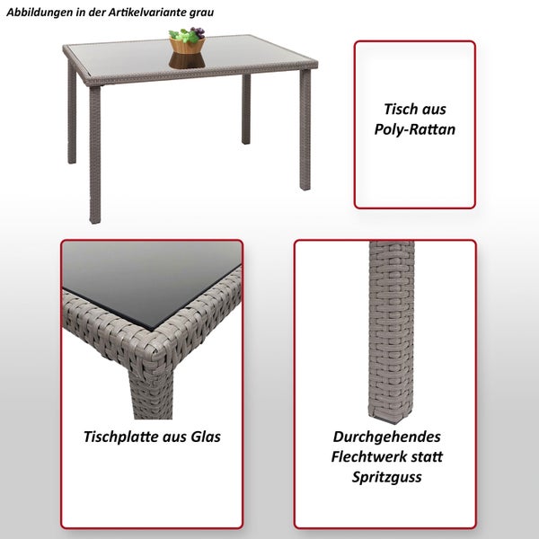Tisch aus Poly-Rattan mit Glasplatte