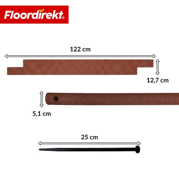 Abbildung der Maße einer Fußleiste, eines Viertelstabs und eines Befestigungsnagels.