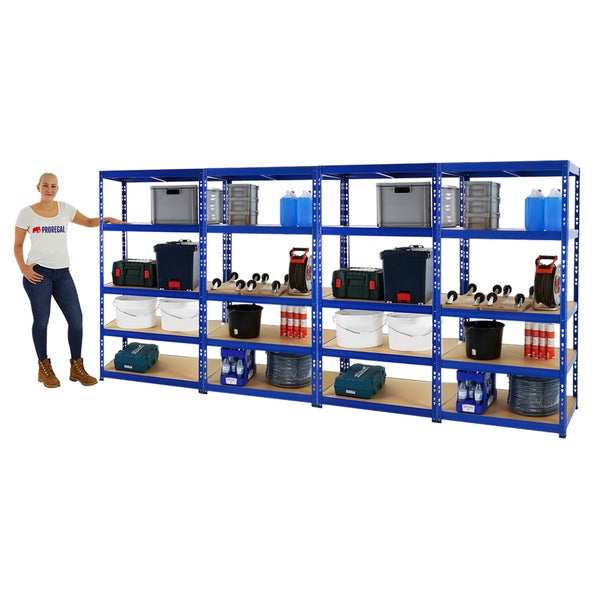 PROREGAL Mega Deal 4x Schwerlastregal Tiger HxBxT 180 x 90 x 60 cm Fachlast 265 kg 5-Ebenen Blau