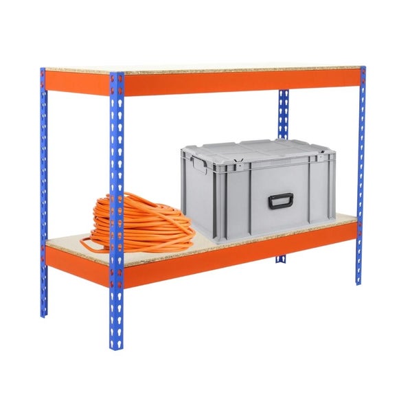 Schwerlastregal MINI WOOD YETI TWO | HxBxT 90x150x60cm | Fachlast 400kg | Blau-Orange