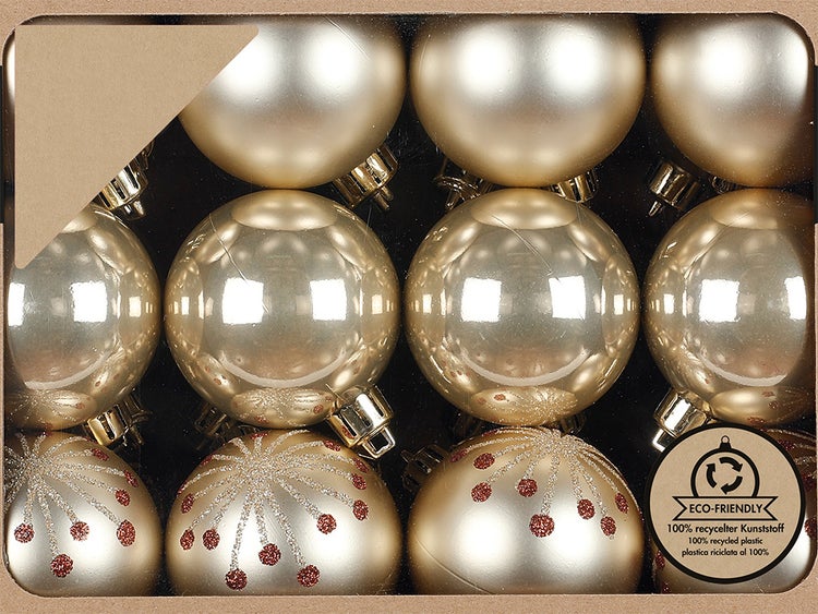 LAALU Satz von 24 Ornamenten: Champagner-Ornamente mit Dekor-Mix 6 cm