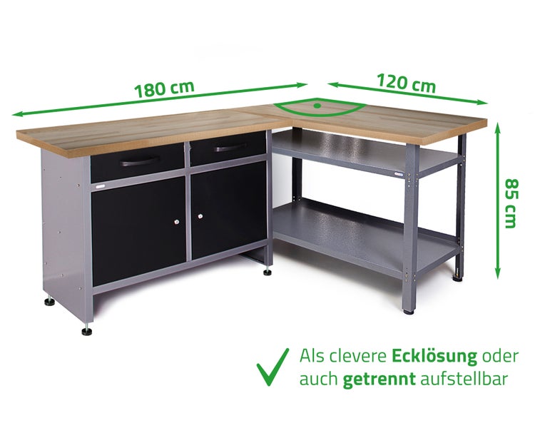 Ondis24 Werkstatt-Set Ecklösung Sparfuchs Plus, Werkstatteinrichtung, Werkbank