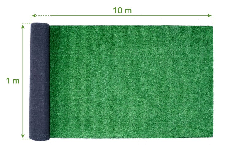 Kunstrasenrolle mit den Maßen 1 Meter mal 10 Meter.