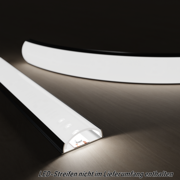 TIVENDIS Led Alu Profil 2 m BD Komplett Set für Strip / Streifen bis 12 mm breit | Abdeckung satiniert milchig, Endkappen, Befestigungclips | U-Form Aufputz Deckenleiste Wandprofil eloxiert