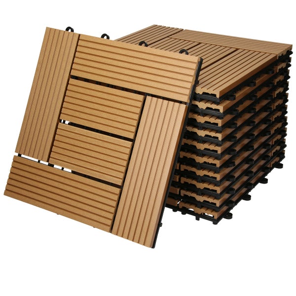 ECD Germany WPC Terrassenfliesen 30 x 30 cm 44er Spar Set für 4m² Teak Mosaik Holzoptik für Garten Balkon Bodenbelag mit Drainage Klicksystem Terrassendielen Balkonfliesen Klickfliesen Holzfliesen