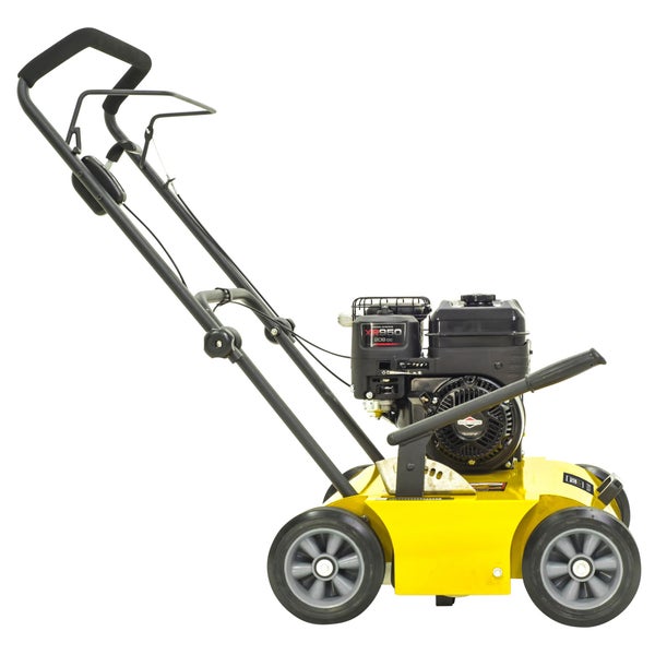 Gelber Rasenlüfter mit schwarzem Motor und Griff