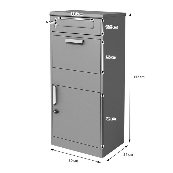 ML-Design Paketbriefkasten aus verzinktem Stahl in Grau, 50x112x37 cm, freistehend, abschließbar, 2 Schlüssel, Standbriefkasten Paketbox Postkasten Paketkasten, für Pakete, Warensendungen, Briefe