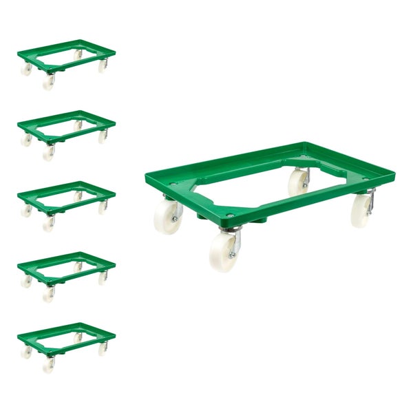 PROREGAL SparSet 6x Transportroller für Euroboxen 60 x 40 cm mit Kunststoffräder Grün Offenes Deck 4 Lenkrollen Traglast 300 kg