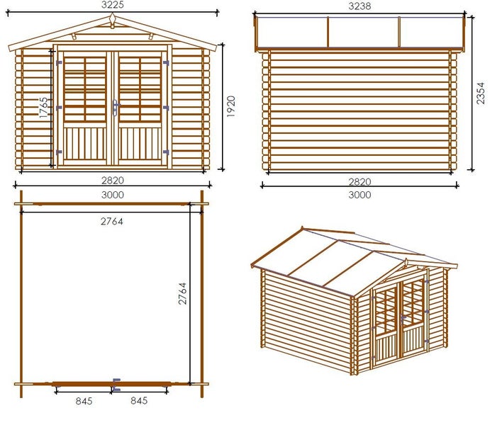 Gartenhaus, Gerätehaus 18m2 - 3x3m - 28mm - Imprägniert