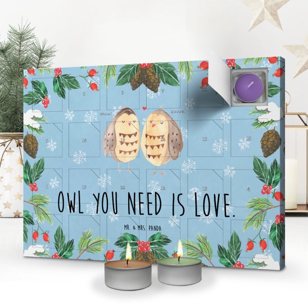 Mr. & Mrs. Panda Duftkerzen Adventskalender Eulen Liebe - Blau Pastell