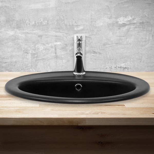 ML-Design Waschbecken aus Keramik in Schwarz matt 57x48,5x19,5 cm Oval, Einbauwaschbecken mit Überlauf, Aufsatzwaschbecken Einbauwaschtisch Waschschale Handwaschbecken, für Badezimmer / Gäste WC