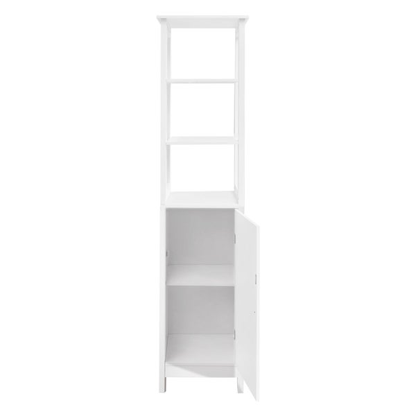 ML-Design Badezimmerschrank Weiß, 40x160x32cm, Badezimmer Hochschrank, Badschrank mit Tür, 3 offenen Fächern, viel Stauraum, Badregal im Landhausstil, Badschrank aus Holz, Schmaler Schrank, Badmöbel