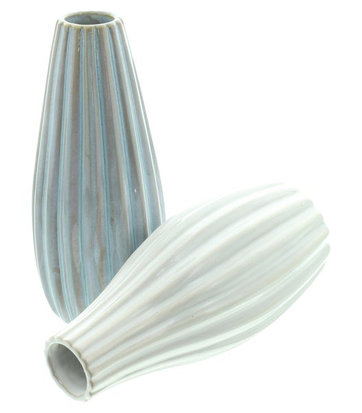 FRANK FLECHTWAREN|Dekovase Struktur, 2er Set, 5,5 x 5,5 x 12,5 cm, PORZELLAN