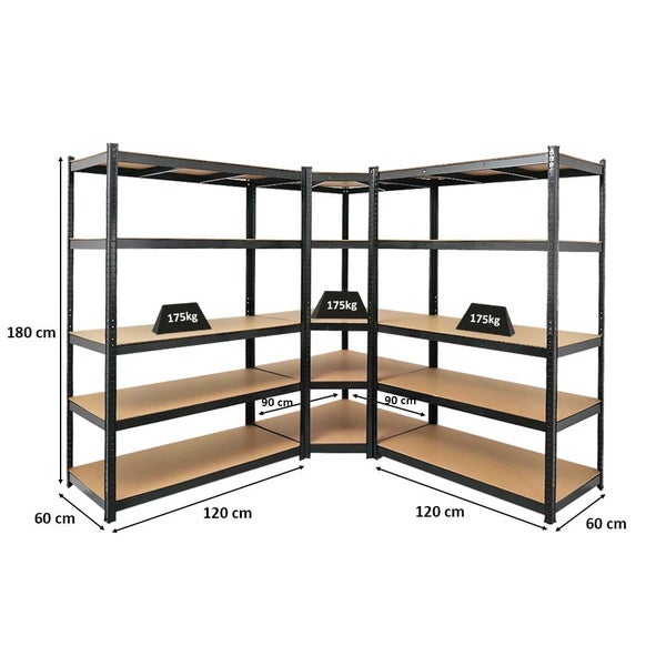 PROREGAL Mega Deal 1 x Eckregal & 2x Schwerlastregal Taurus HxBxT 180 x 210 x 60 cm Fachlast 175 kg Schwarz Kellerregal Steckregal Garagenregal