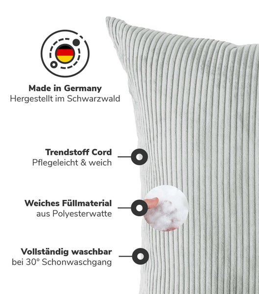 mokebo XXL Sofakissen 'Das Anschmiegsame', Riesenkissen oder XXL Kissen aus Cord in Grau