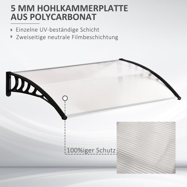 Outsunny Vordach für Haustür Überdachung 89 x 122 cm Haustürdach aus Polycarbonat, Pultbogenvordach mit UV-Schutz, Sonnenschutz Regenschutz für draußen, Weiß