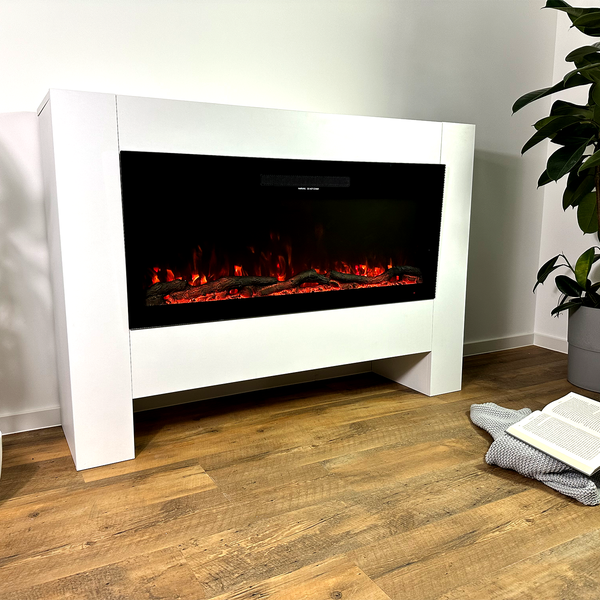 Glow Fire Elektrokamin 'Hermes' | LED Standkamin in weiß mit Heizung (1500 W) | HxBxT: 96 x 136 x 38 cm
