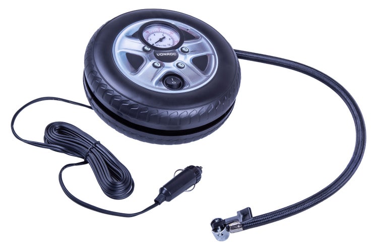 VONROC Mini Kompressor 12V - Mit Manometer - Max. 10 bar - inkl. 3 Adaptern