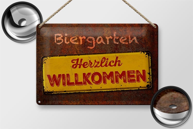 Blechschild Spruch 30x20cm Biergarten herzlich willkommen