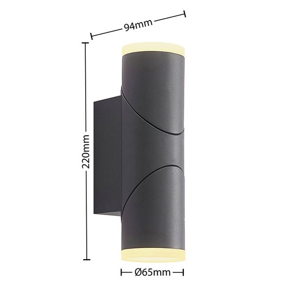 Lindby LED Wandleuchte außen Aspyn (spritzwassergeschützt (Modern) in Schwarz aus Aluminium (2 flammig, ) - Außenwandleuchten Wandlampe Led Außenlampe Outdoor für Außenwand/Hauswand