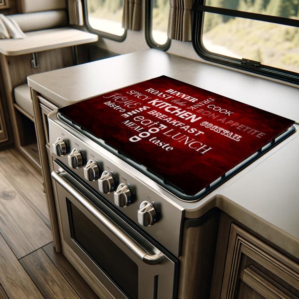 Herdblende-/Abdeckplatte Abdeckplatte Herd - Acrylglas Spicy Kitchen Sprachen | Spritzschutz | Küchenrückwand |  Lokal produziert Camping | COV00057 | 60cm x 52cm  x 0.4cm
