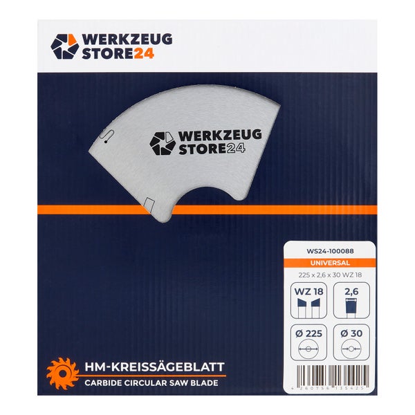 WS24 HM Kreissägeblatt UNIVERSAL 225 x 2,6 x 30 WZ 18 - WS24-100088